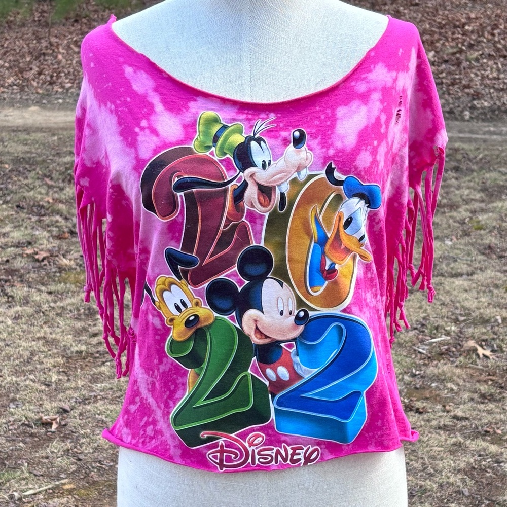 Fun Cropped Bleached Mickey Mouse and Friends T-shirt!